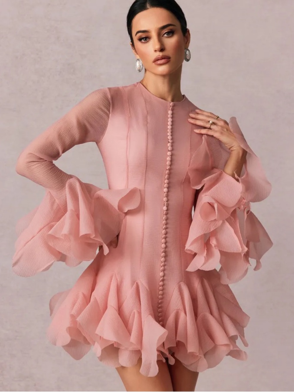 Luxedress Semi-sheer Rose Pink Flare Mini Dress Balletcore Ethereal sz Medium